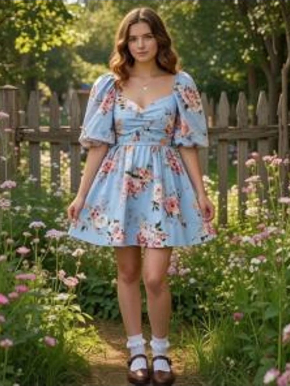 Altar'd State Powder Blue Floral Mini Dress